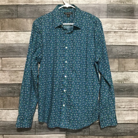 Banana Republic Non Iron Untucked Slim Fit Floral Shirt Men’s L Blue Green - Picture 3 of 8